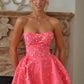 Pink Sequined Strapless Waisted Princess Skirt Homecoming Dress R3611