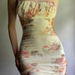 White retro printed suspenders waist slim hip skirt homecoming dress R3212