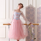 Princess Style Pink Birthday Dress A-Line Square Corset Midi Prom Dress RS669