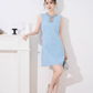 French design niche dress new style temperament waist slim blue Chanel style sleeveless dress R4223