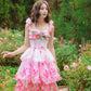 Pink suspender waist slim cake long skirt homecoming dress R4062