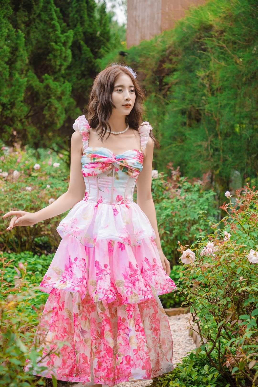 Pink suspender waist slim cake long skirt homecoming dress R4062