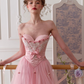 Princess Style Pink Birthday Dress A-Line Square Corset Midi Prom Dress RS669