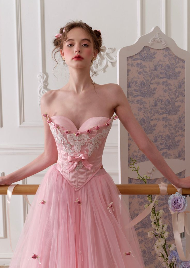 Princess Style Pink Birthday Dress A-Line Square Corset Midi Prom Dress RS669