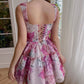 Rose Red Floral Sling Waist Slim Fit A-Line Sexy Short Skirt Homecoming Dress R4014