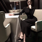 Hepburn style French black annual meeting dress high-end niche heavy backless dress R1815