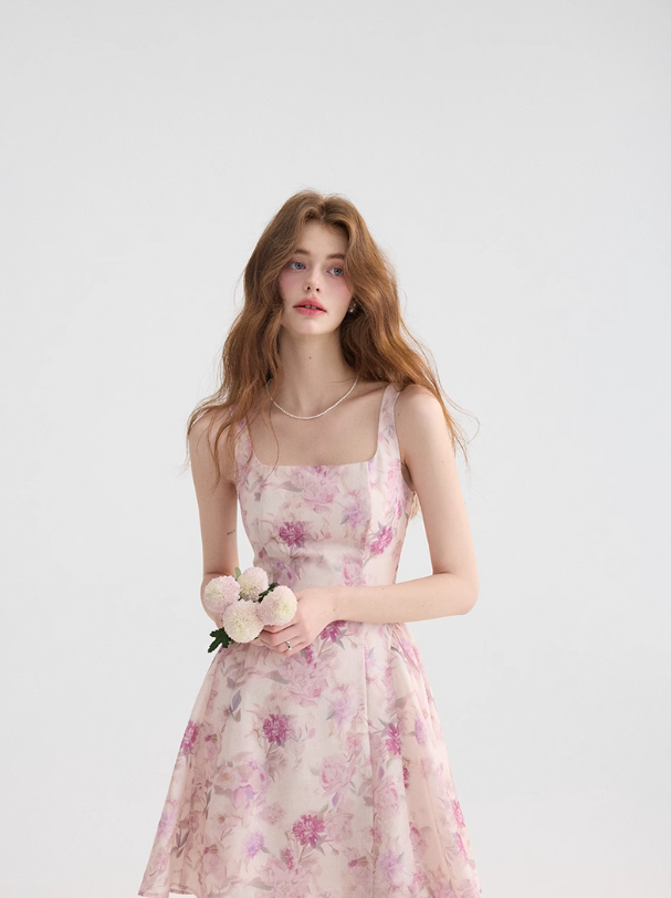 Floral suspender skirt with pink mini skirt R2662
