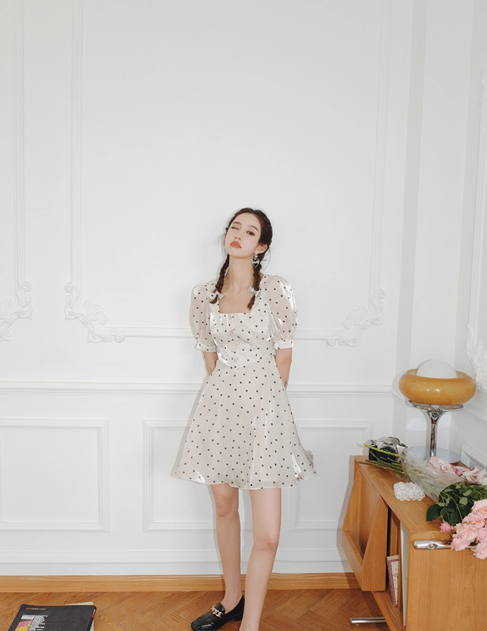 Summer French skirt for women petite white waist chiffon polka dot dress summer skirt R3459