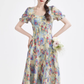Tea break French retro oil painting dress new beach dress holiday super fairy dress R2389