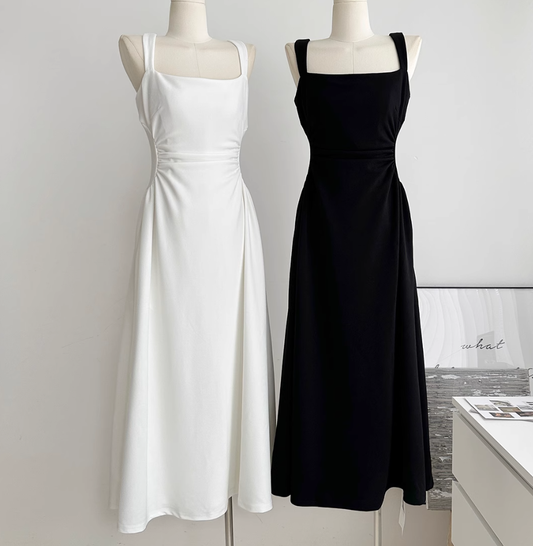 Suspender dress 2025 new square neck French waist niche long skirt R2077