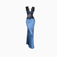 Sexy hot girl lace V-neck dress plus size satin evening dress hip skirt R1357