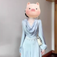 High-end relaxed outfit set, blue slouch top, casual trousers, gentle temperament two-piece set R0457