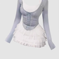 Pure desire design fake two-piece strap top 2025 large size ballet style cake skirt suit R1295