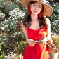 Red mid-length waist suspender dress summer retro temperament high-end skirt R4861