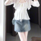 Gentle temperament white cardigan camisole vest denim shorts three-piece set R0888