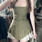 Green retro gentle style tube top waist slim fit short skirt homecoming dress R2849