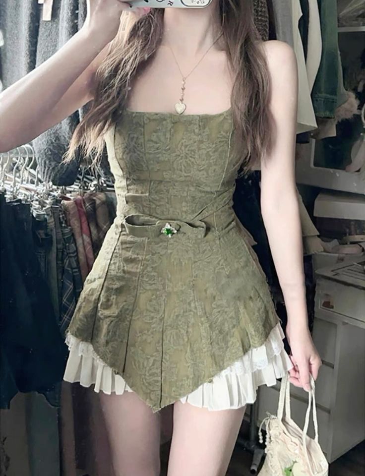 Green retro gentle style tube top waist slim fit short skirt homecoming dress R2849