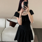 Pleated age-reducing one-shoulder flying sleeves two-way dress R2093