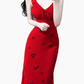 2025 Summer New Red Sexy V-neck Wood Ear Edge Floral Sleeveless Holiday Dress R0905