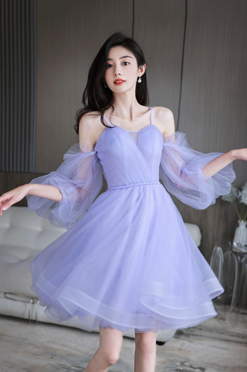 Dreamy Lavender Homecoming Dress , Puffy Chiffon Corset Short Prom Dress RS1696