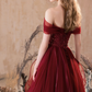 French Chic Burgundy A-Line Bateau Applique Maxi Evening Dress Prom Dress RS461