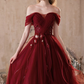 French Chic Burgundy A-Line Bateau Applique Maxi Evening Dress Prom Dress RS461