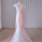 Light pink sequined slim waist fishtail skirt bridal dress R6018