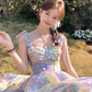 Long waist A-line suspender dress summer French retro temperament high-end skirt R4662