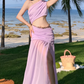 Photo skirt waist-baring one-shoulder dress design seaside atmosphere holiday beach skirt R1592