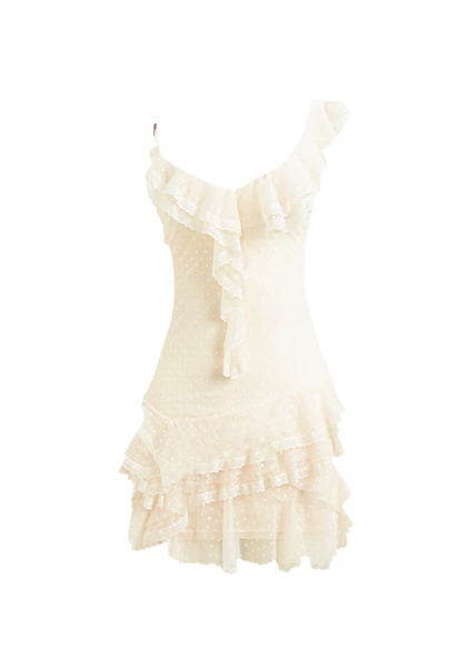 Casual Ivory/Black Homecoming Dress Ruffled A-Line One-shoulder Corset Mini Summer Dress RS679
