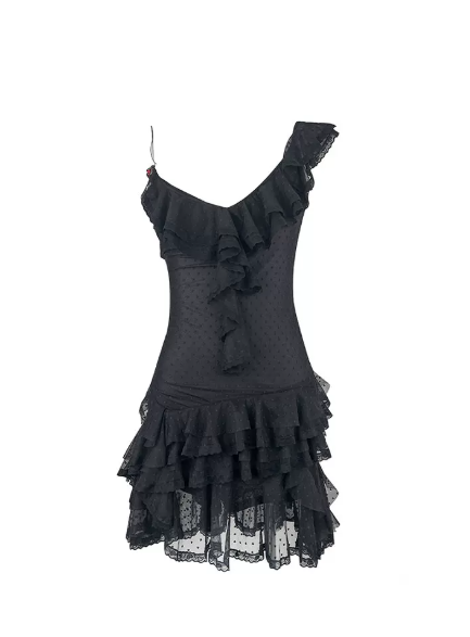 Casual Ivory/Black Homecoming Dress Ruffled A-Line One-shoulder Corset Mini Summer Dress RS679