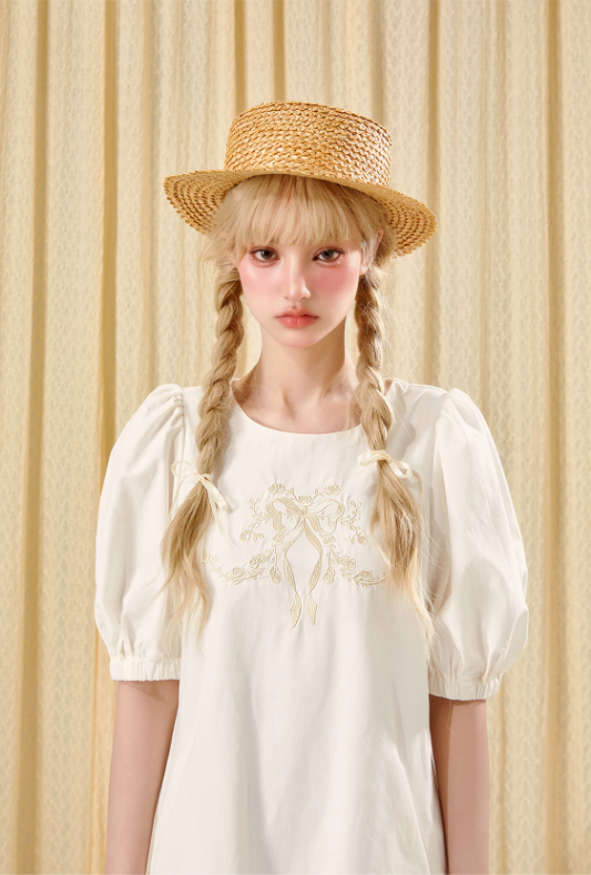 French high-end silk cotton palace embroidery baby doll dress R5211