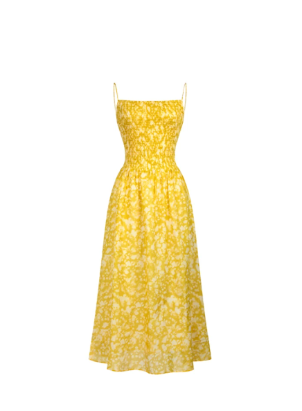 Vibrant Bright Yellow Summer Dress A-Line Spaghetti Straps Corset Maxi Prom Dress RS698