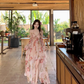 Fairy French floral suspender long dress beautiful holiday style v-neck wear backless dress R1754