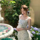 White floral suspenders waist A-line slim short skirt homecoming dress R3888