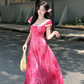 Sweet Barbie Pink Beaded Summer Dress A-Line Portrait Corset Maxi Prom Dress RS699