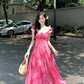 Sweet Barbie Pink Beaded Summer Dress A-Line Portrait Corset Maxi Prom Dress RS699