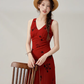 French retro V-neck red vest dress summer waist slimming skirt R1923