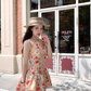 Printed waist suspender dress French retro skirt R4947