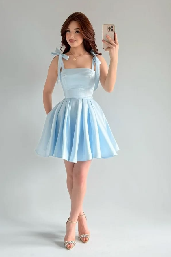 Minimalist Silky Women's Homecoming Dress Blue Corset Short Prom Dress Cami Dress RS2749