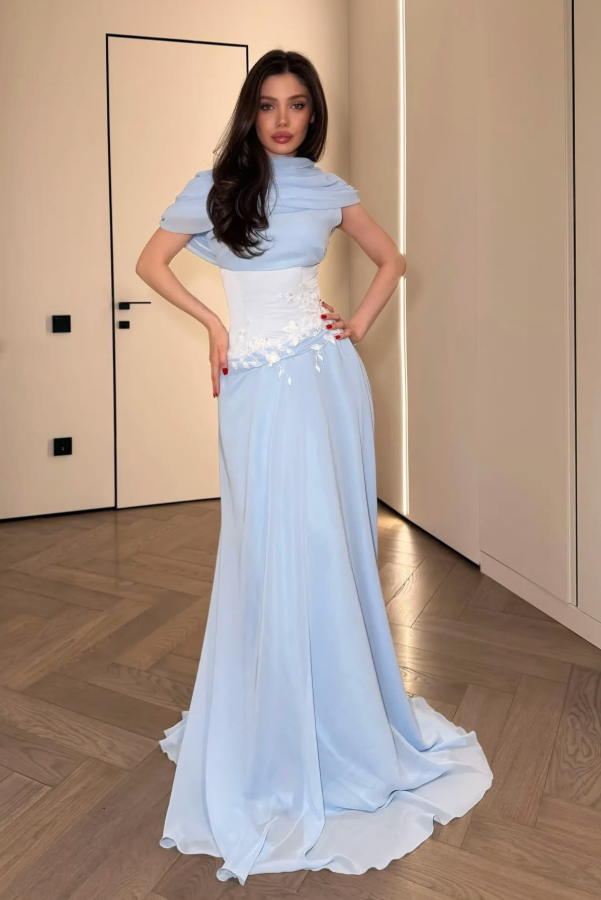 Clean Mermaid Prom Gown Pale Blue Women's Maxi Evening Dress Ball Gown RS2830