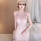 Pure desire design lace sleeveless dress 2025 sexy hot girl waist hip short skirt R1131