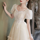 Charming Ivory Beaded A-line Square Corset Maxi Birthday Dress Evening Dress RS500