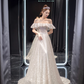 White sequined gentle style one shoulder waist slim A-line skirt bridal dress R6019