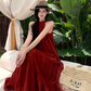 Travel wear red long skirt loose slim print skirt island vacation halter dress R1762