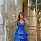Wine blue suspender floral waist cake skirt short skirt homecoming dress R3478