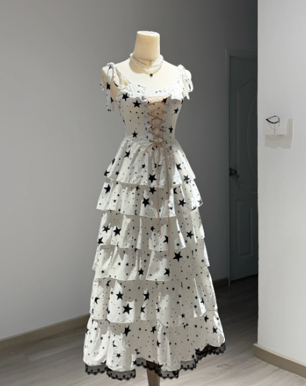 Elegant White Ruffled Summer Dress A-Line Spaghetti Straps Corset Maxi Prom Dress RS700