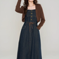 Knitted cardigan with denim suspender dress new high-end suit skirt two-piece set R2400
