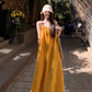 Artistic forest style layered beaded suspender long skirt travel wear dress knitted vest two-piece suit R1731