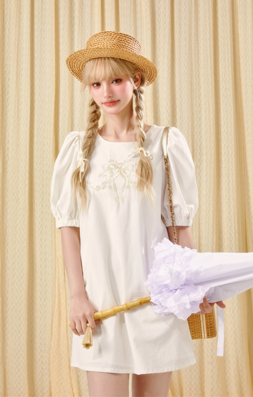 French high-end silk cotton palace embroidery baby doll dress R5211